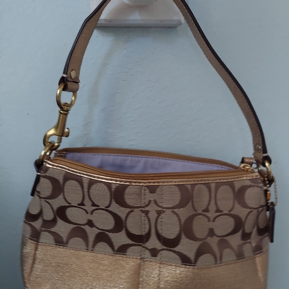 Coach Signature logo w/ Gold Stripe purse - Picture 3 of 3